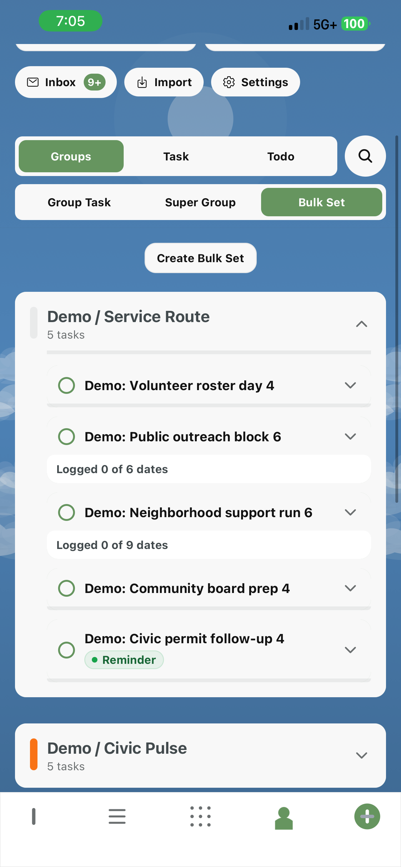 Bulk Sets in TaskHub — grouped tasks