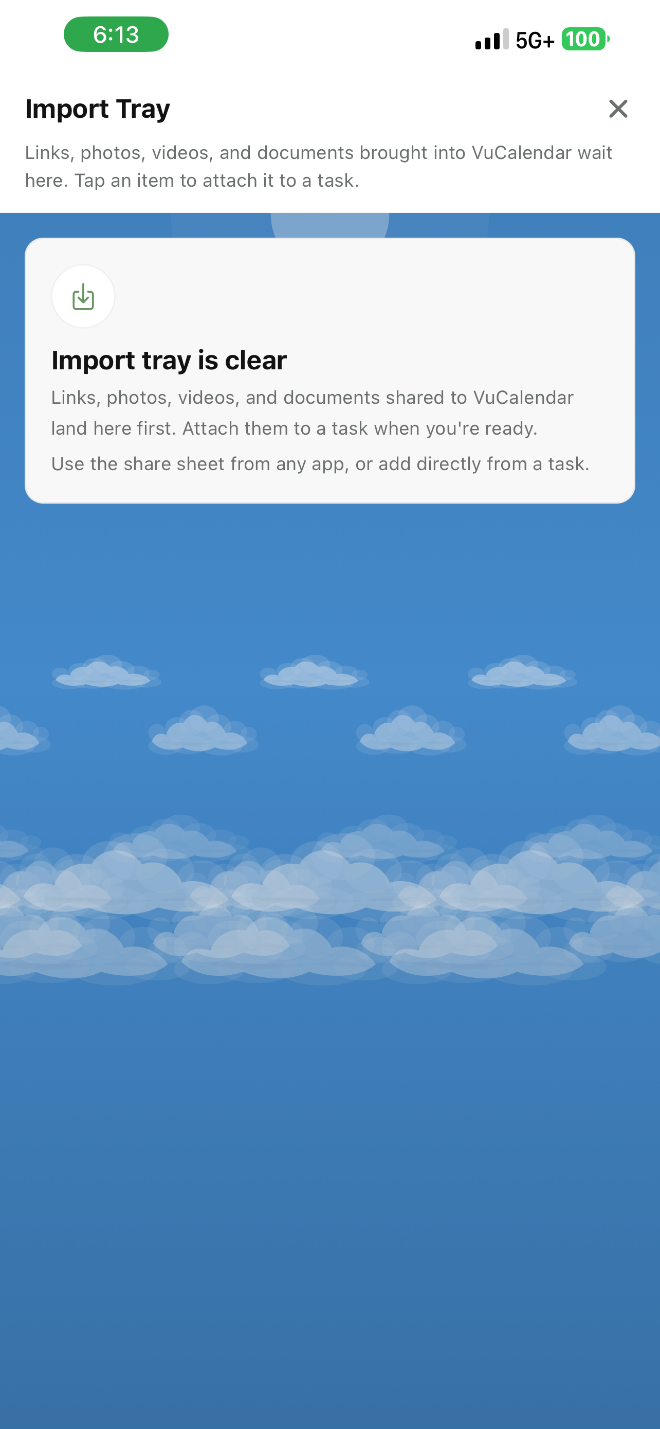 Import Tray — where shared items land