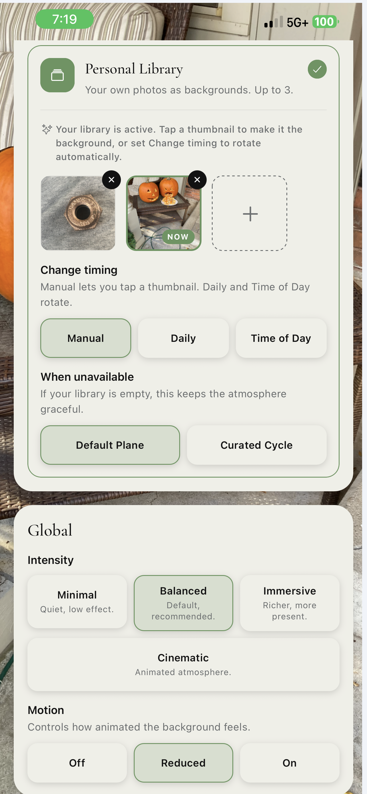 Personal Library — your own photos as background
